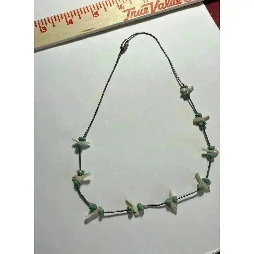 1970s South-West Style Liquid Silver & Mother-of-Pearl Turquoise Necklace